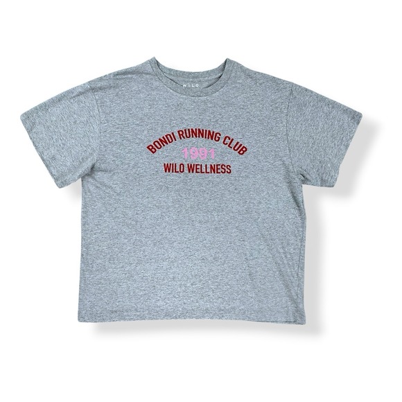 Wilo The Label Tops - Wilo The Label T-Shirt Women Medium Gray Short Sleeve Graphic Logo Semi-Crop